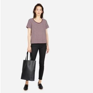 Everlane | The Square Tee | Mini Stripe - Burgundy / Bone